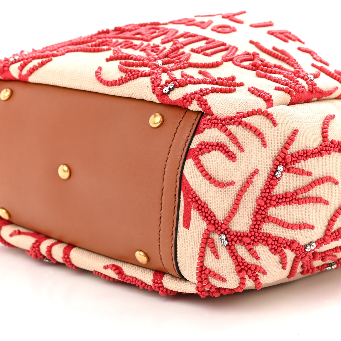 Canvas Beaded Atelier Print Tote Bag Naturale Red