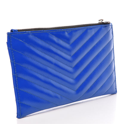 Saint Laurent Grain De Poudre Chevron Monogram Bill Pouch Neon Blue 3 of 7