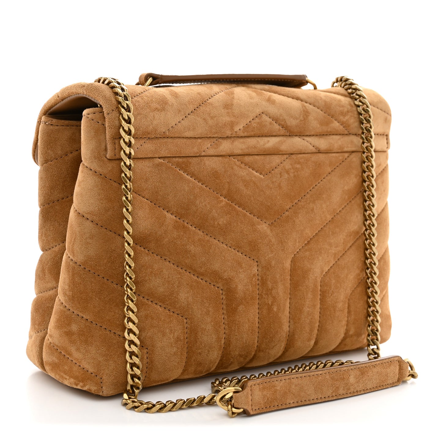 Suede Calfskin Y Quilted Monogram Small Loulou Chain Satchel Cinnamon