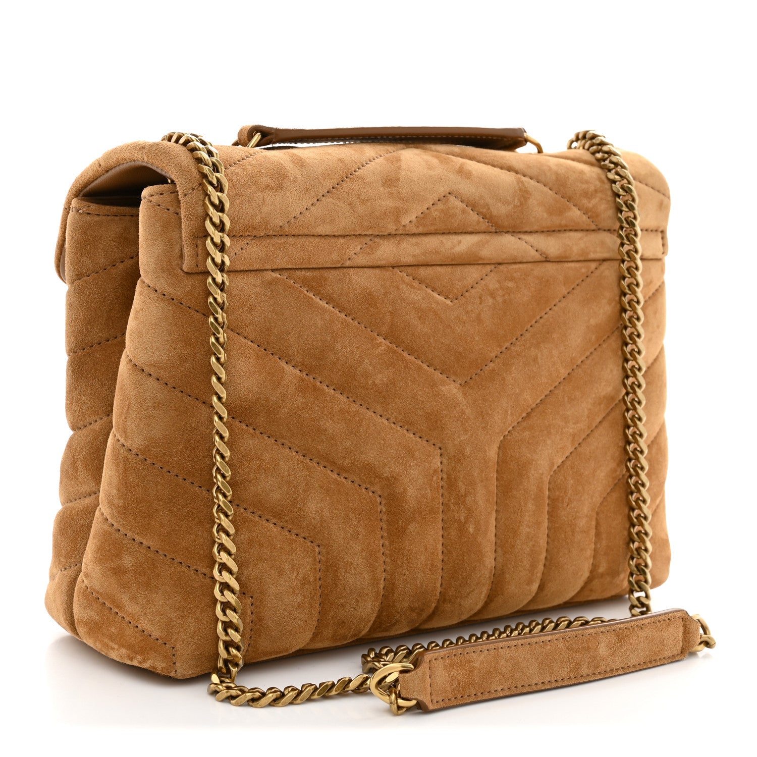 Saint Laurent Suede Calfskin Y Quilted Monogram Small Loulou Chain Satchel Cinnamon 3 of 11