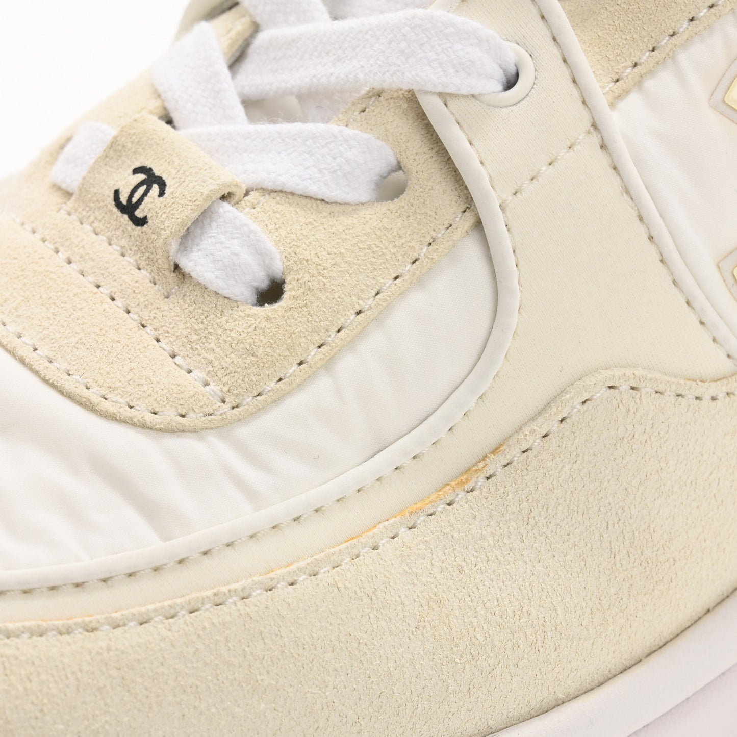 Suede Calfskin Fabric CC Sneakers 38 White