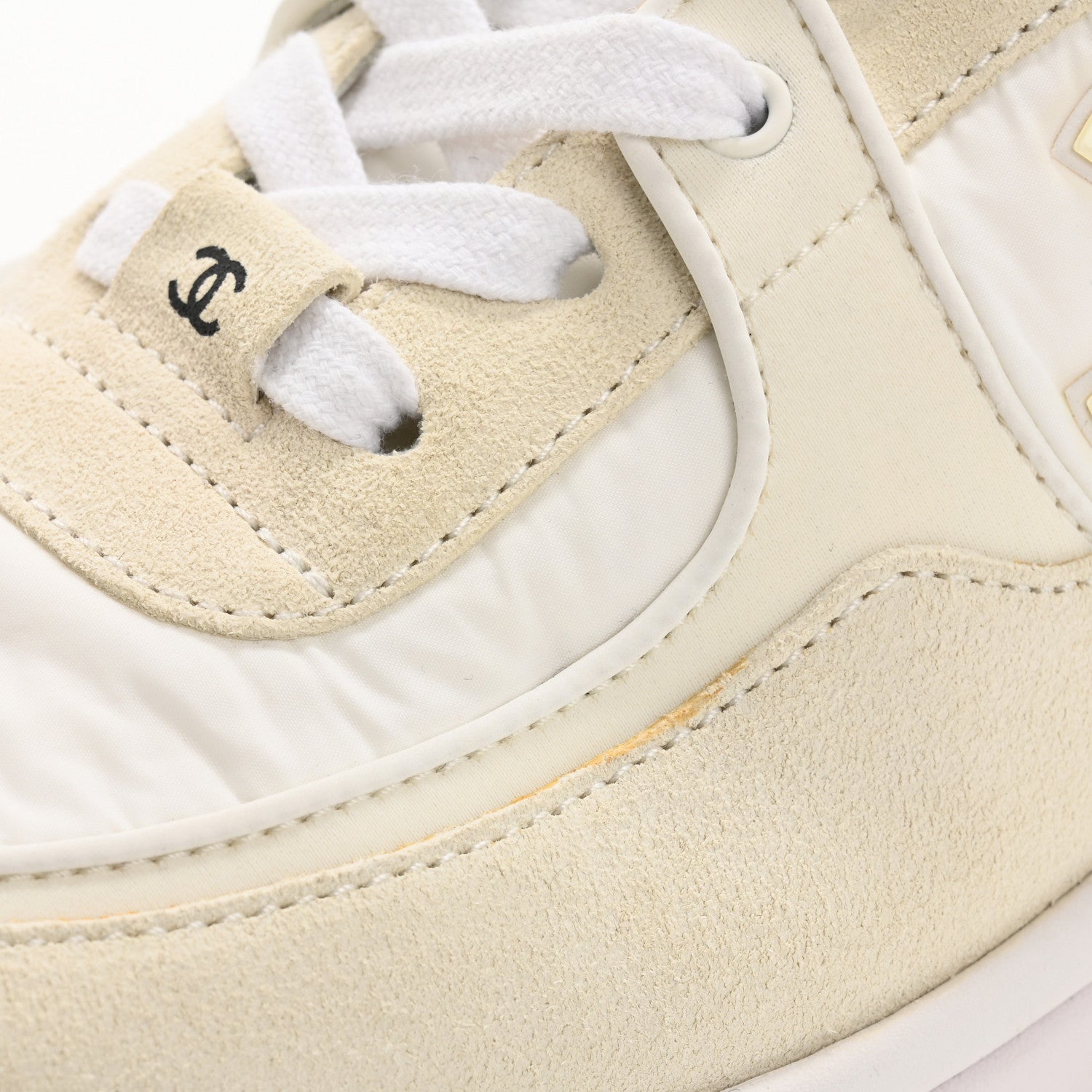 Chanel Suede Calfskin Fabric CC Sneakers 38 White 14 of 16
