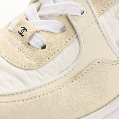 Chanel Suede Calfskin Fabric CC Sneakers 38 White 14 of 16