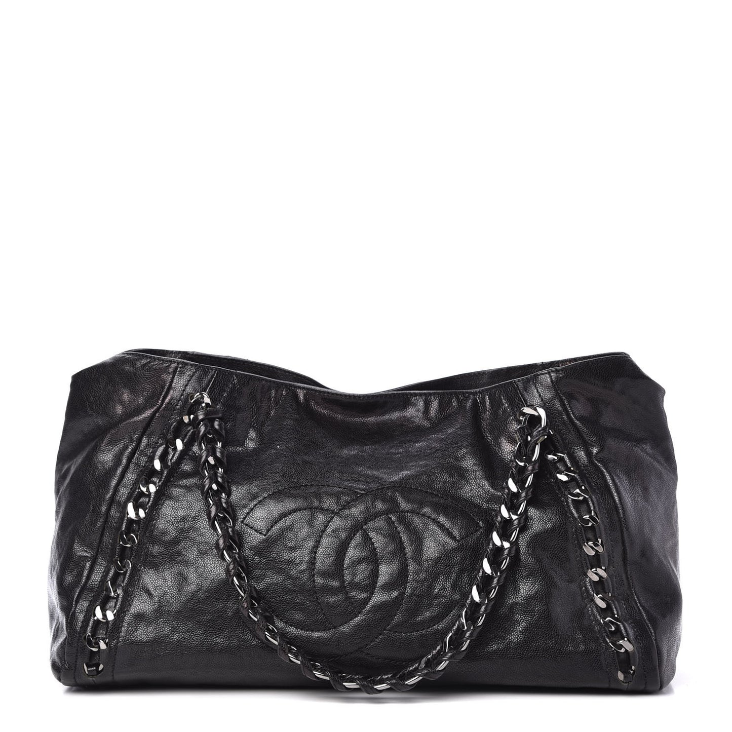 Glazed Caviar East West Modern Chain Tote Black