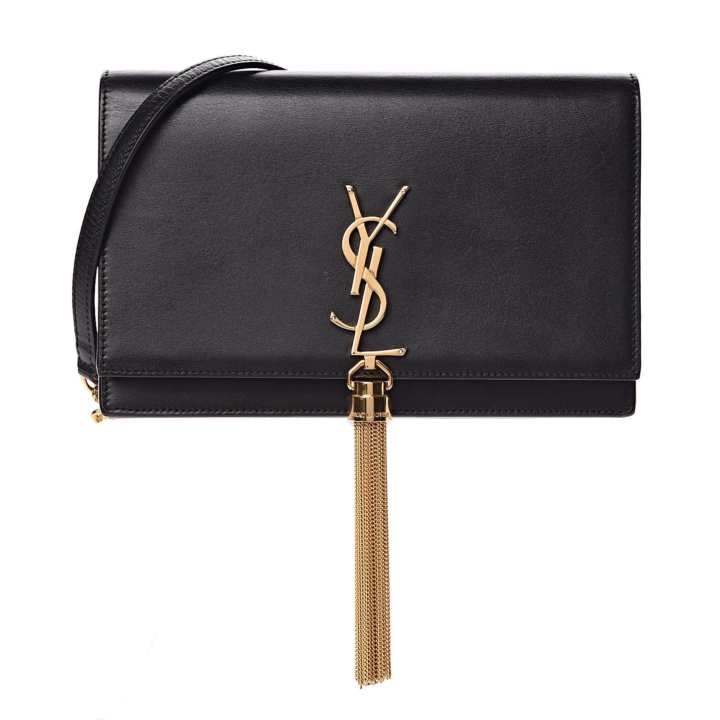 Smooth Calfskin Classic Monogram Kate Tassel Chain Wallet Black