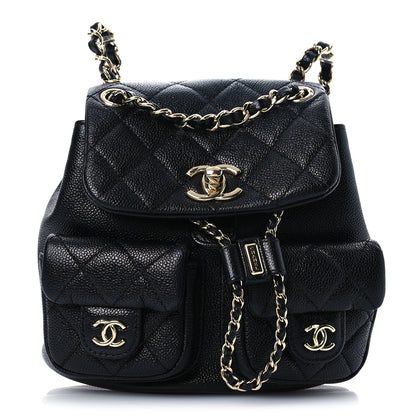 Chanel Shiny Caviar Quilted Small Duma Pockets Drawstring Backpack Black 1 of 11