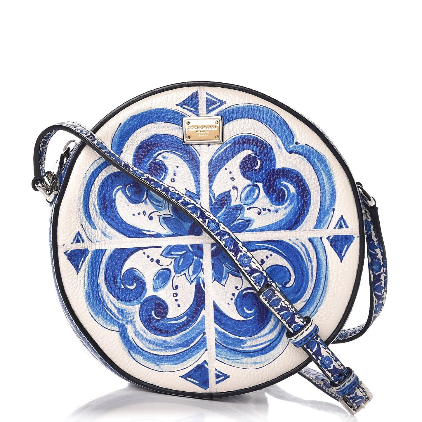 Calfskin Majolica Print Crossbody Blue White