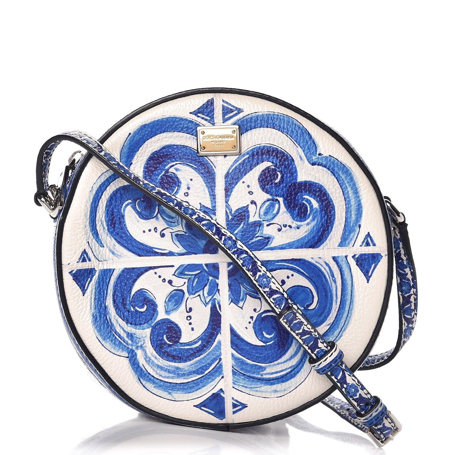 Dolce & Gabbana Calfskin Majolica Print Crossbody Blue White 1 of 6