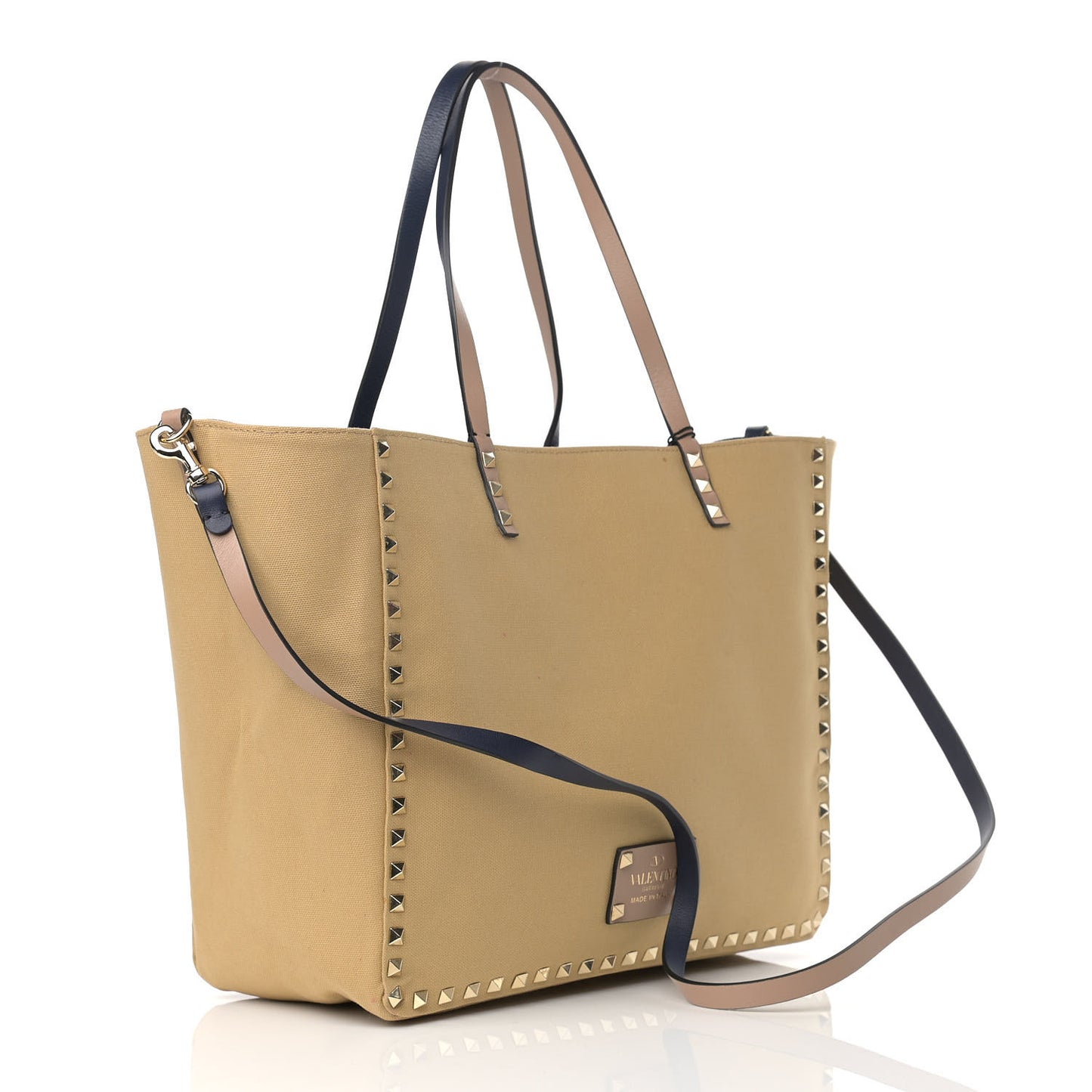 Canvas Small Rockstud Reversible Tote Navy Blue Beige
