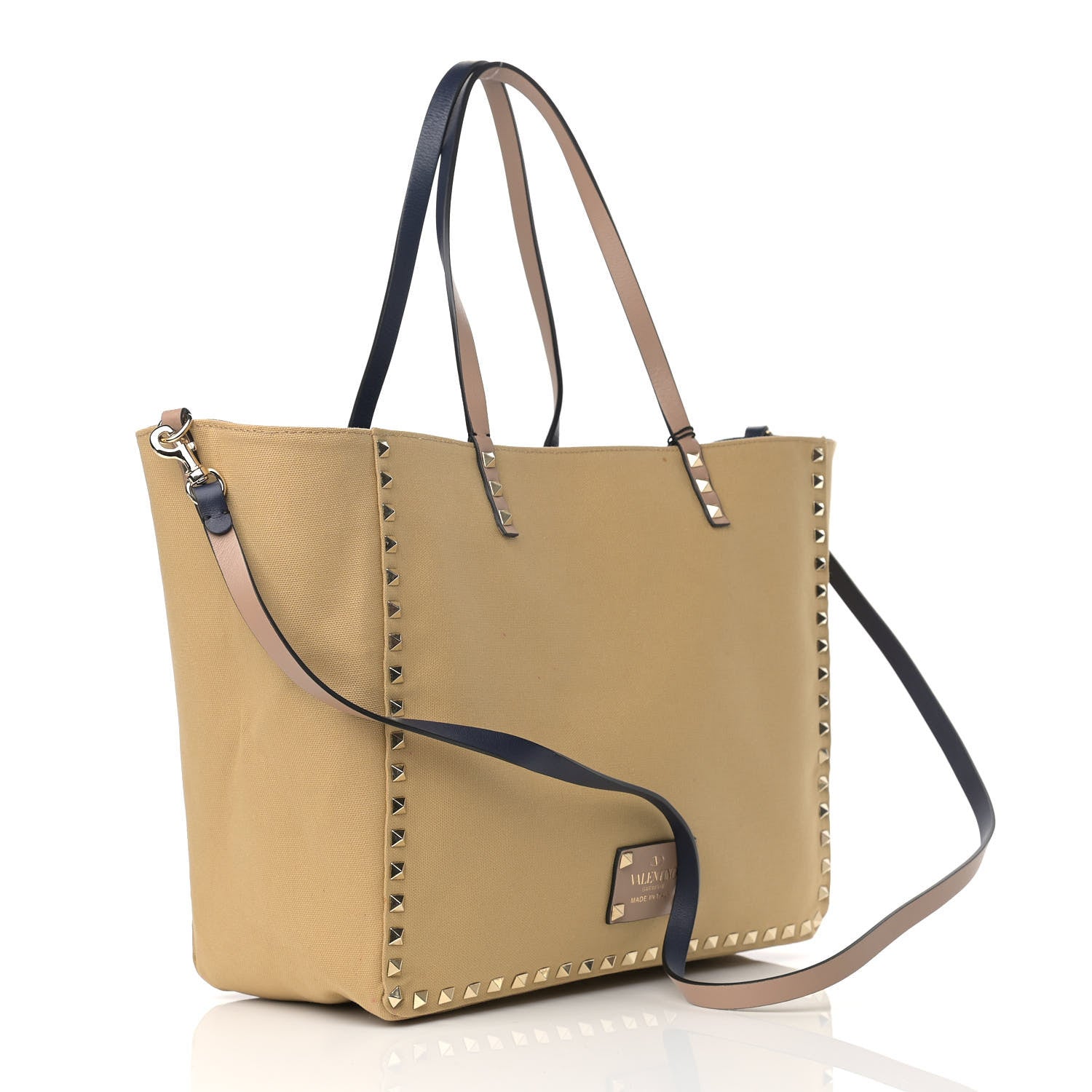 Valentino Garavani Canvas Small Rockstud Reversible Tote Navy Blue Beige 6 of 17