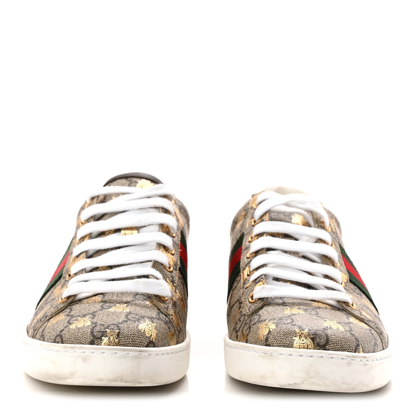 GG Supreme Monogram Bees Ayers Web Womens Ace Sneakers 39 Beige Oro Green Red