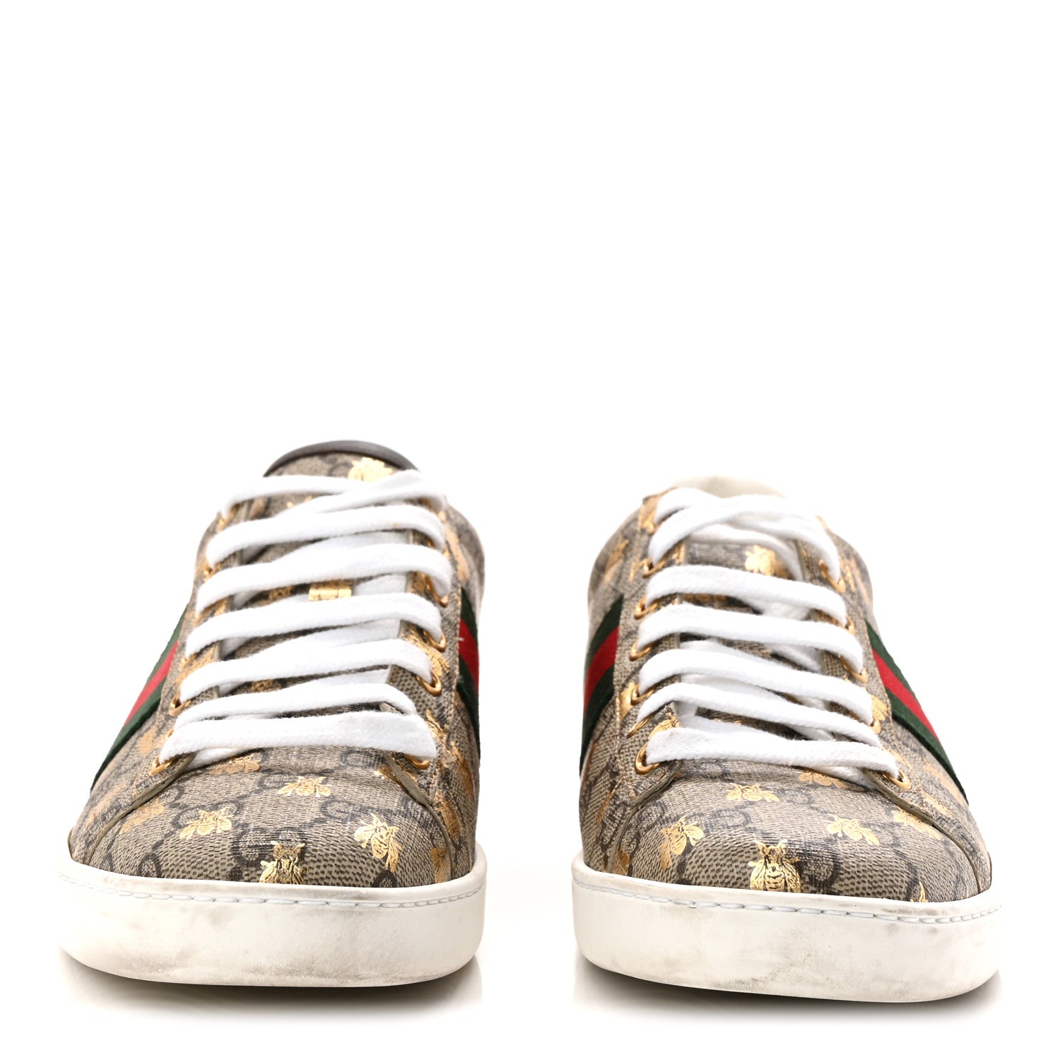 Gucci GG Supreme Monogram Bees Ayers Web Womens Ace Sneakers 39 Beige Oro Green Red 3 of 9