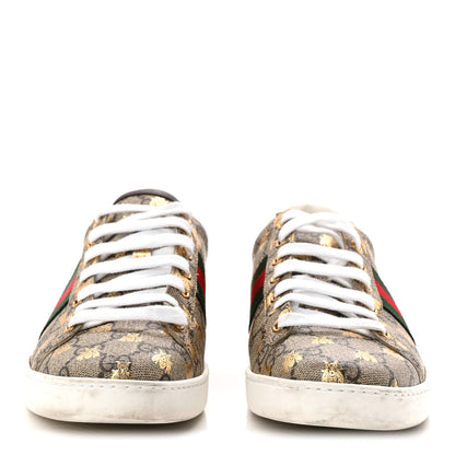 Gucci GG Supreme Monogram Bees Ayers Web Womens Ace Sneakers 39 Beige Oro Green Red 3 of 9