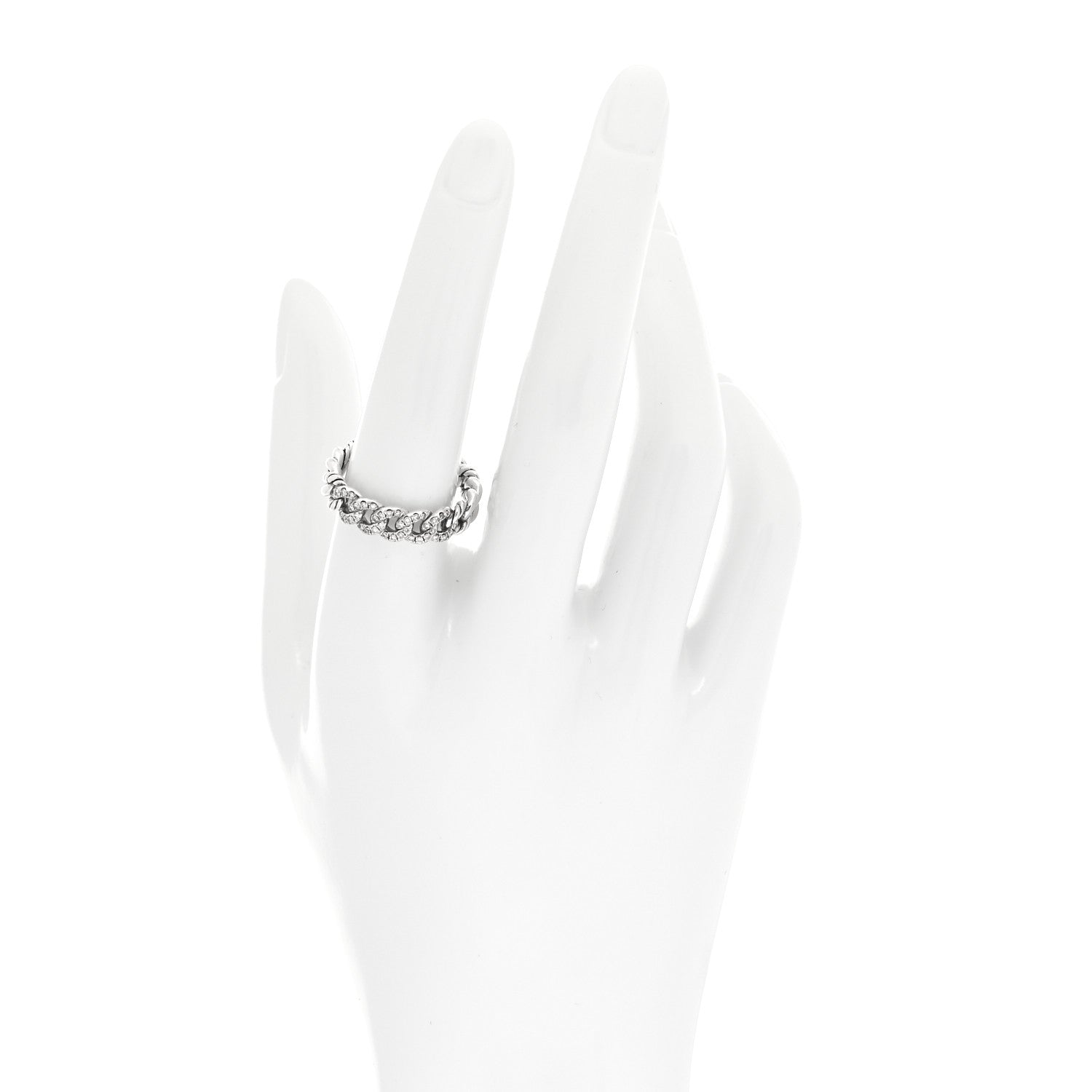 David Yurman Sterling Silver Diamond Narrow Belmont Curb Link Ring 57 8 2 of 4