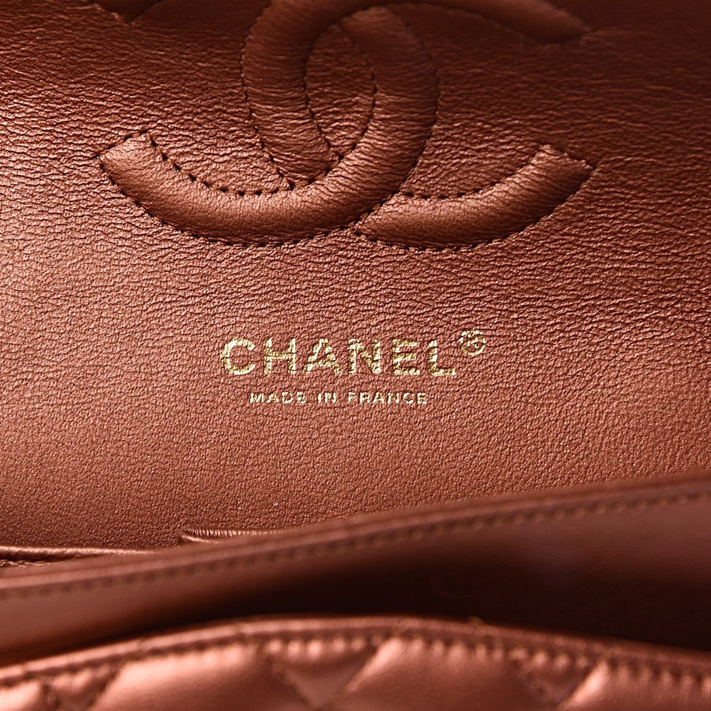 Metallic Lambskin Quilted Medium Double Flap Bronze