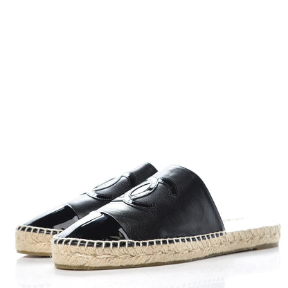 Chanel Iridescent Goatskin Patent CC Espadrille Mules 41 Black 3 of 11