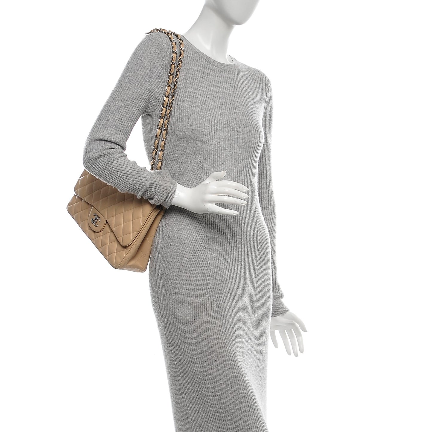 Lambskin Quilted Jumbo Single Flap Beige Clair
