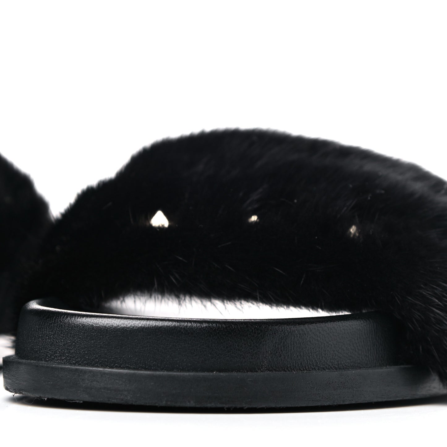 Mink Fur Rockstud Slide Sandals 36 Black