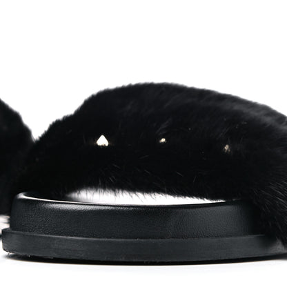Valentino Garavani Mink Fur Rockstud Slide Sandals 36 Black 8 of 13