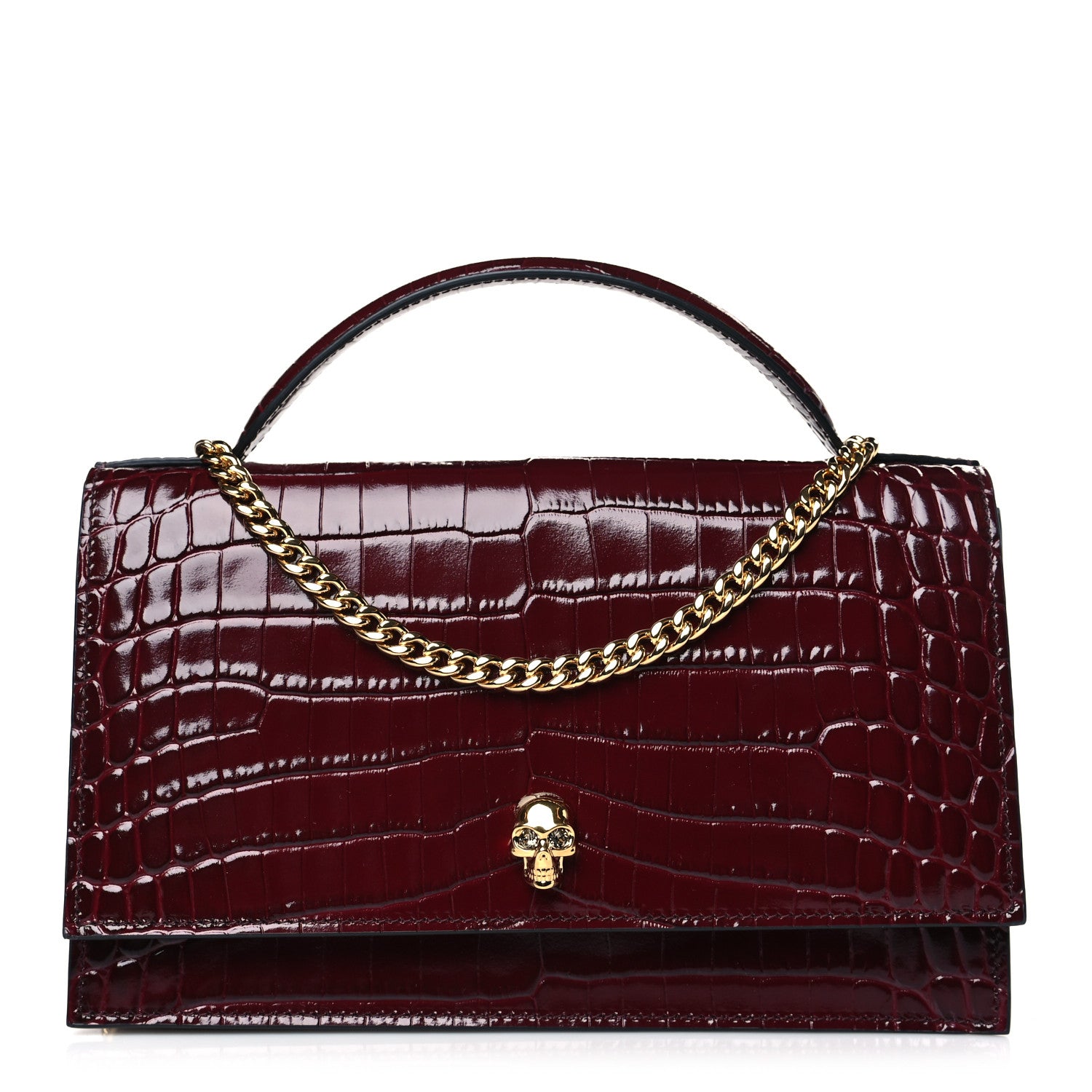Alexander McQueen Calfskin Crocodile Embossed Skull Medium Shoulder Bag Madder 1 of 9