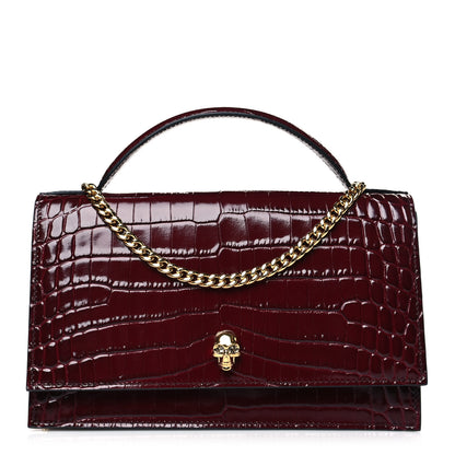 Alexander McQueen Calfskin Crocodile Embossed Skull Medium Shoulder Bag Madder 1 of 9
