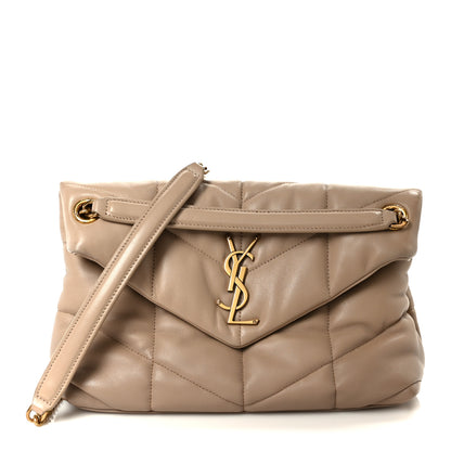 Saint Laurent Lambskin Quilted Small Loulou Puffer Monogram Chain Satchel Dark Beige 1 of 11