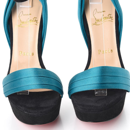 Christian Louboutin Satin Veau Velours Vampanodo 140 Platform Sandals 35 Black Peacock 8 of 9