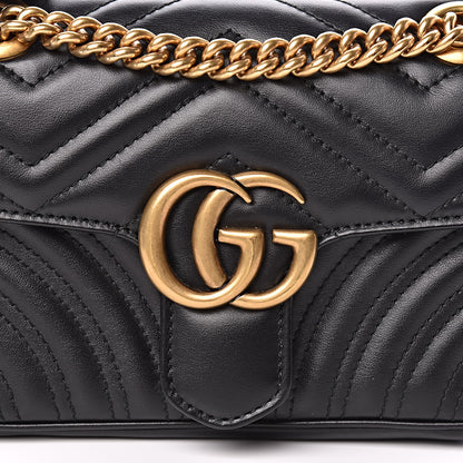 Gucci Calfskin Matelasse Mini GG Marmont Shoulder Bag Black 10 of 11
