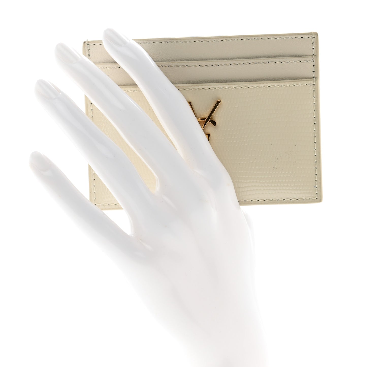 Lizard Embossed Monogram Credit Card Case Crema Soft