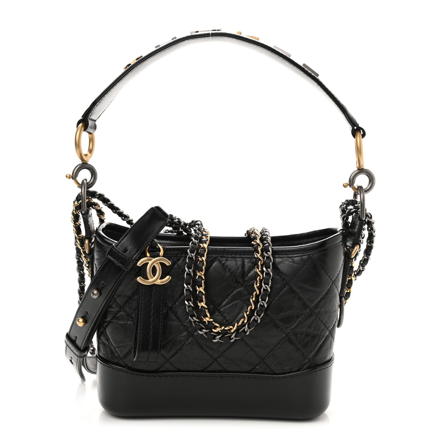Aged Calfskin Quilted Small Gabrielle Logo Hobo Black