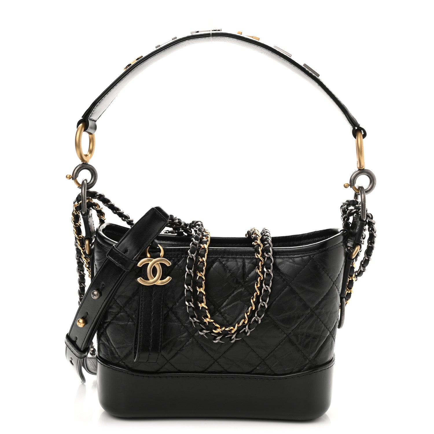 Chanel Aged Calfskin Quilted Small Gabrielle Logo Hobo Black 1 of 10