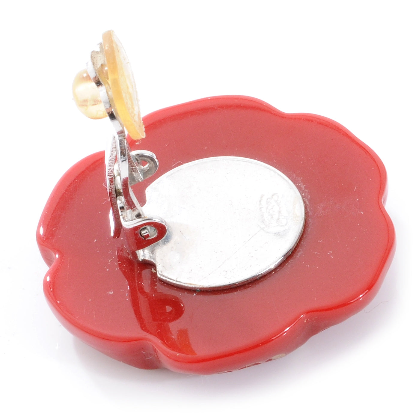 Resin CC Camellia Clip On Earrings Red