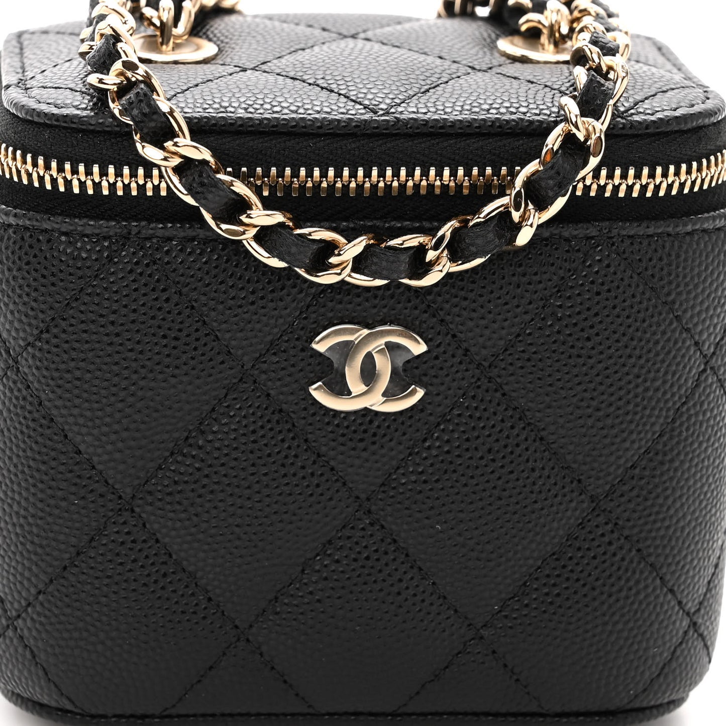 Caviar Quilted Mini Vanity Case With Chain Black
