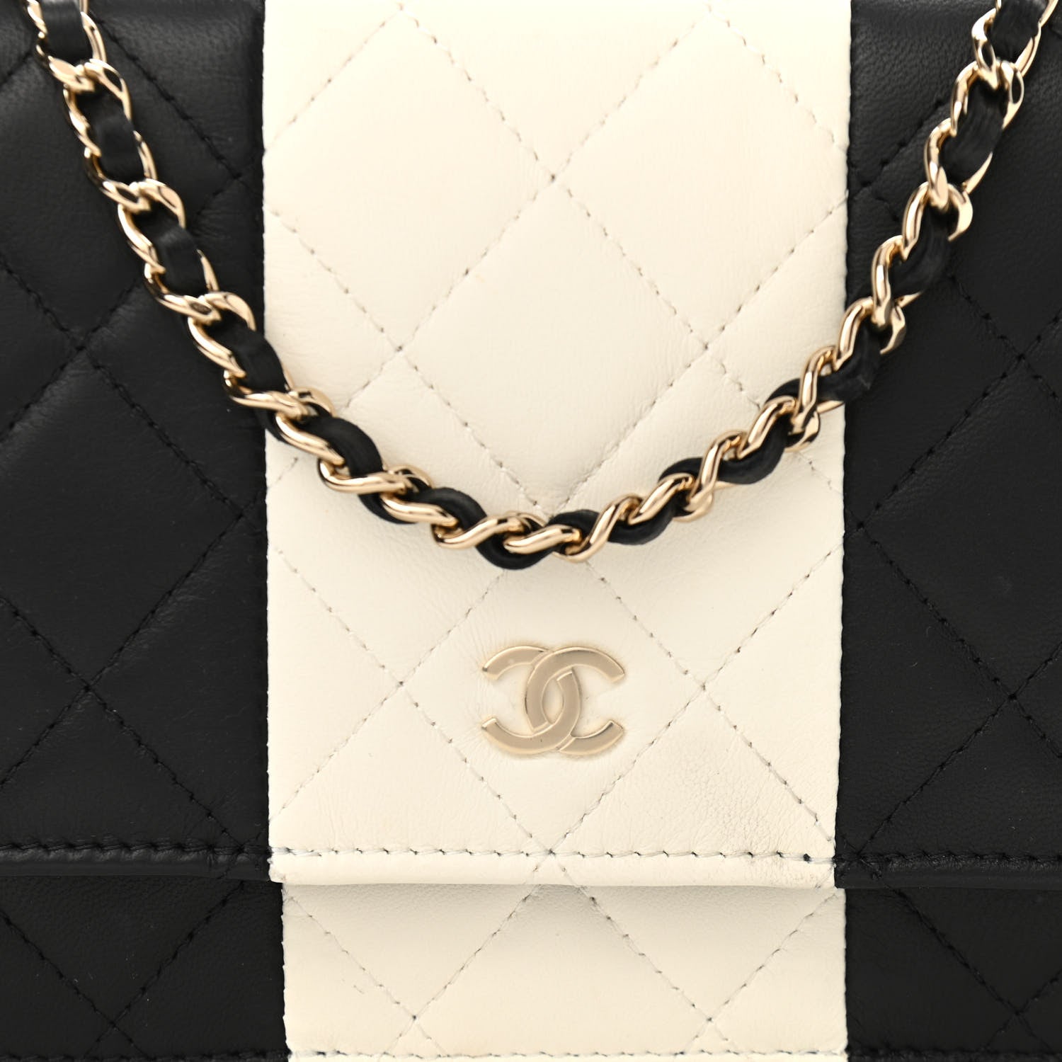 Chanel Lambskin Quilted Wallet On Chain WOC White Black 9 of 16