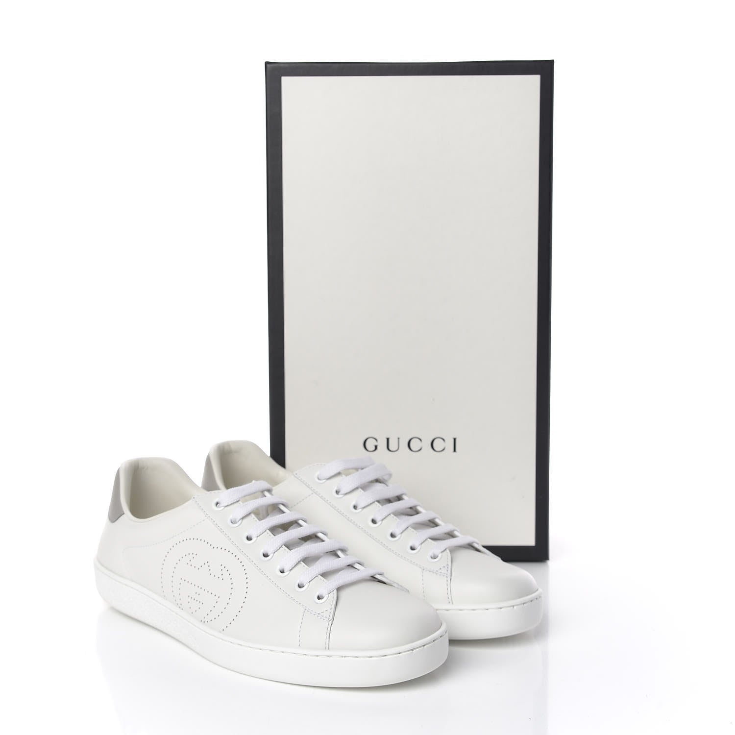 Gucci Calfskin Interlocking G Perforated Mens Ace Sneakers 7.5 White Grey Sky 10 of 10