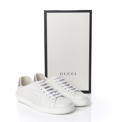 Gucci Calfskin Interlocking G Perforated Mens Ace Sneakers 7.5 White Grey Sky 10 of 10