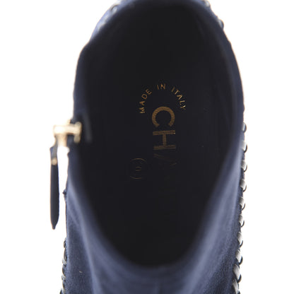 Chanel Suede Lambskin Short Boots 35.5 Navy Blue Black 7 of 9