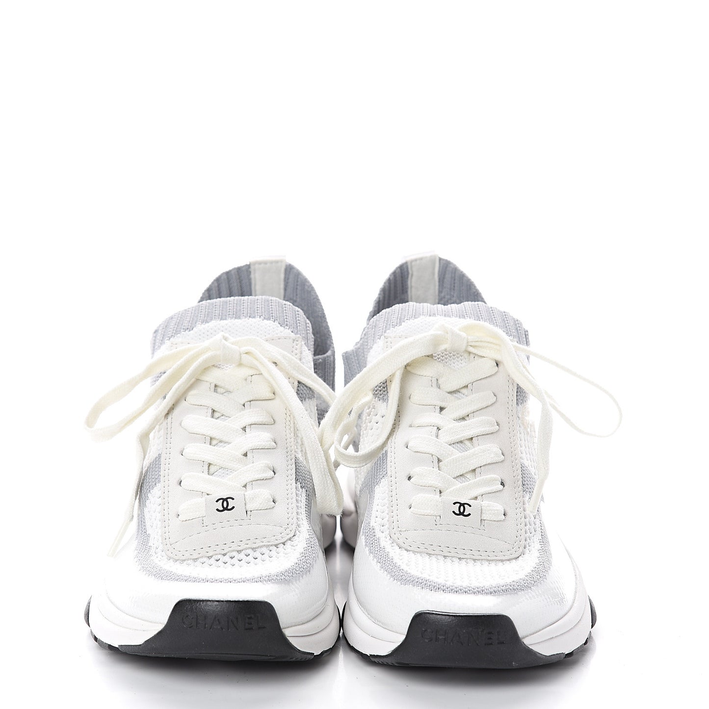Fabric Suede Calfskin Stretch CC Sneakers 38 White Grey