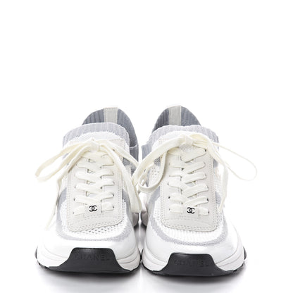 Chanel Fabric Suede Calfskin Stretch CC Sneakers 38 White Grey 3 of 6
