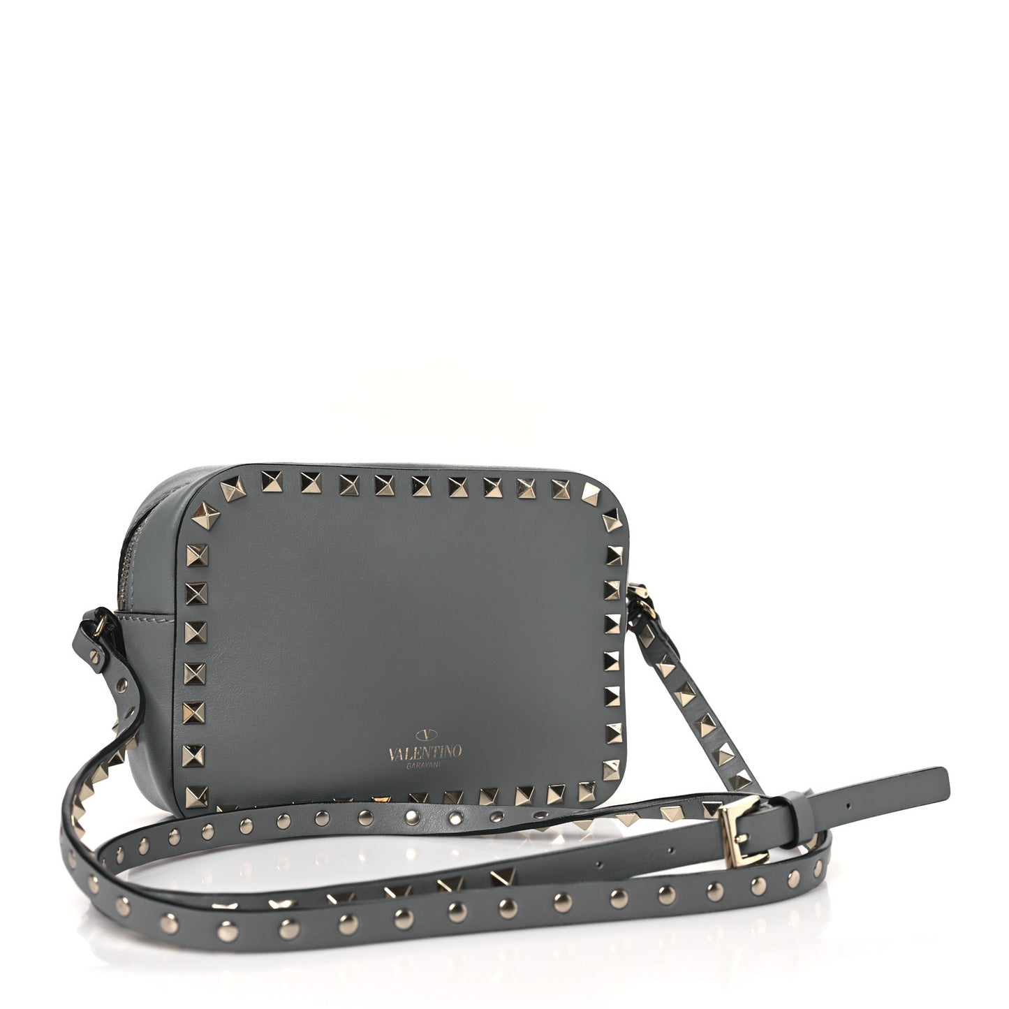 Vitello Rockstud Camera Crossbody Bag Light Stone