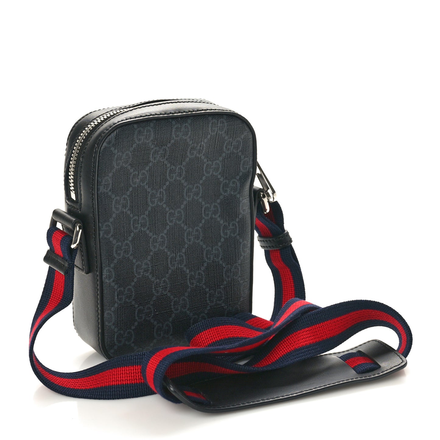 GG Supreme Monogram Appia Calfskin Web Small Camera Messenger Bag Black Grey