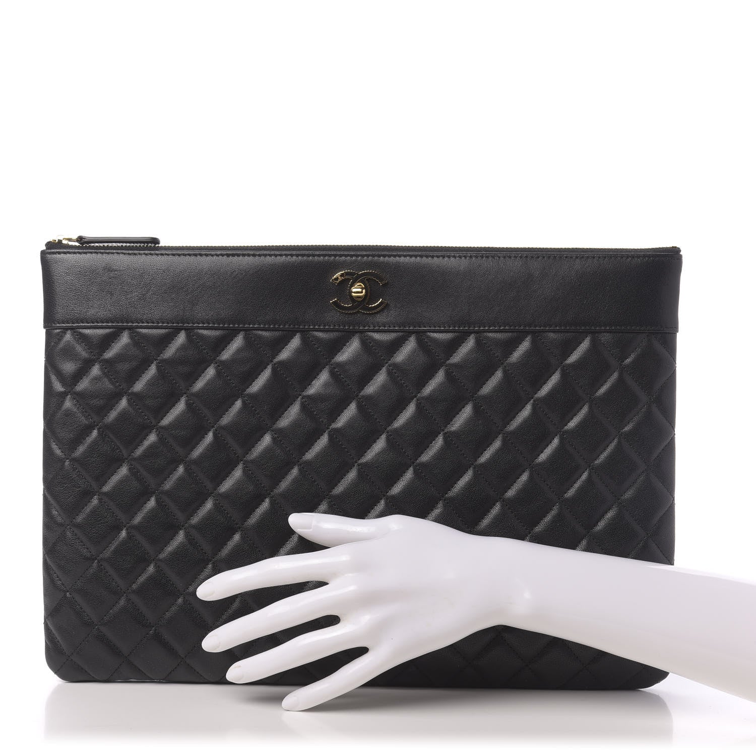Chanel Lambskin Quilted Large Vintage Mademoiselle Cosmetic Case Black 2 of 11