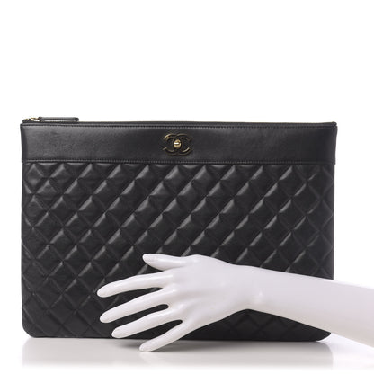 Chanel Lambskin Quilted Large Vintage Mademoiselle Cosmetic Case Black 2 of 11