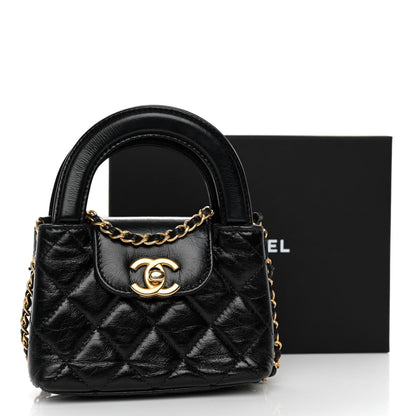 Chanel Shiny Aged Calfskin Quilted Mini Nano Kelly Shopper Black 11 of 11