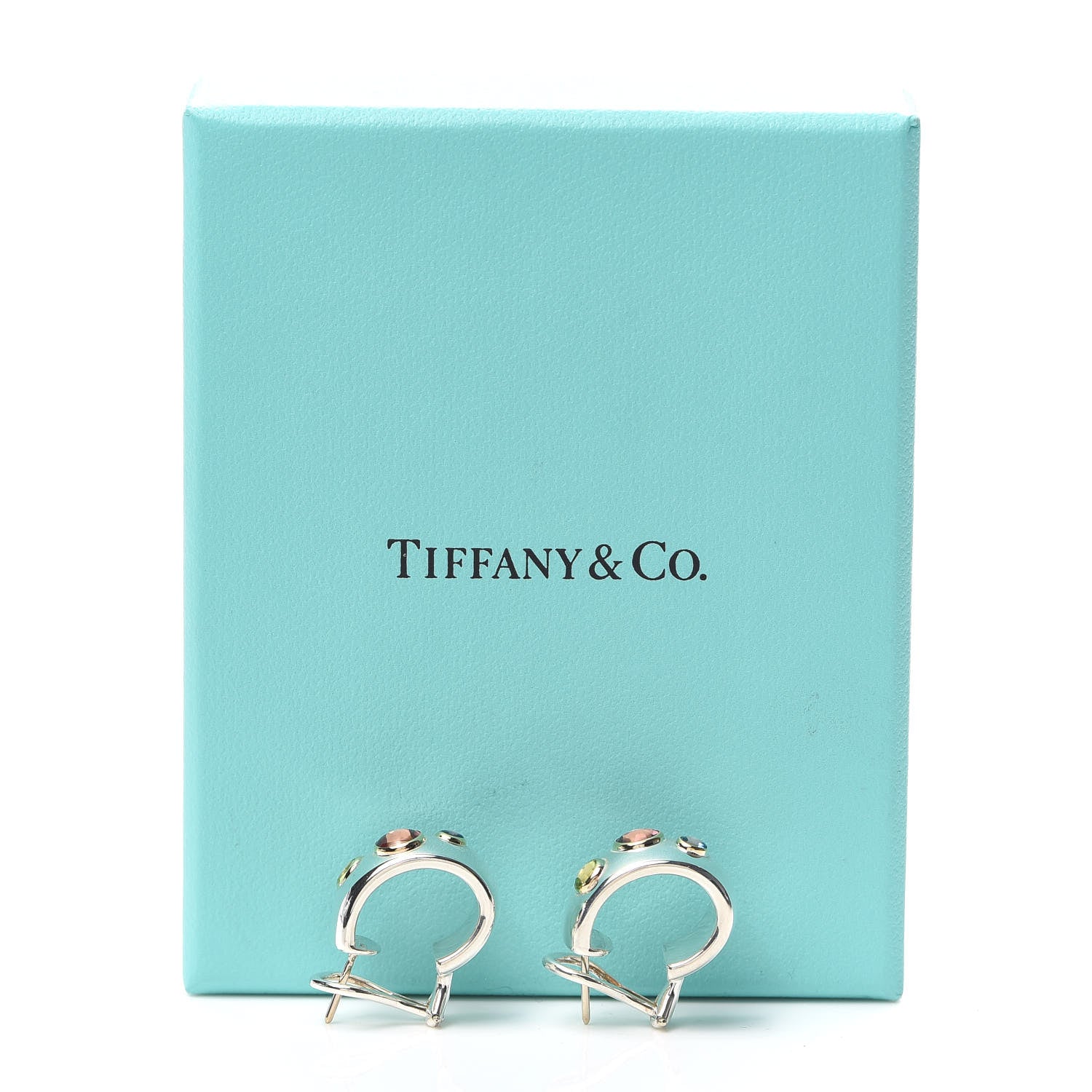 Tiffany Sterling Silver 18K Yellow Gold Sapphire Tourmaline Peridot Etoile Earrings 5 of 5