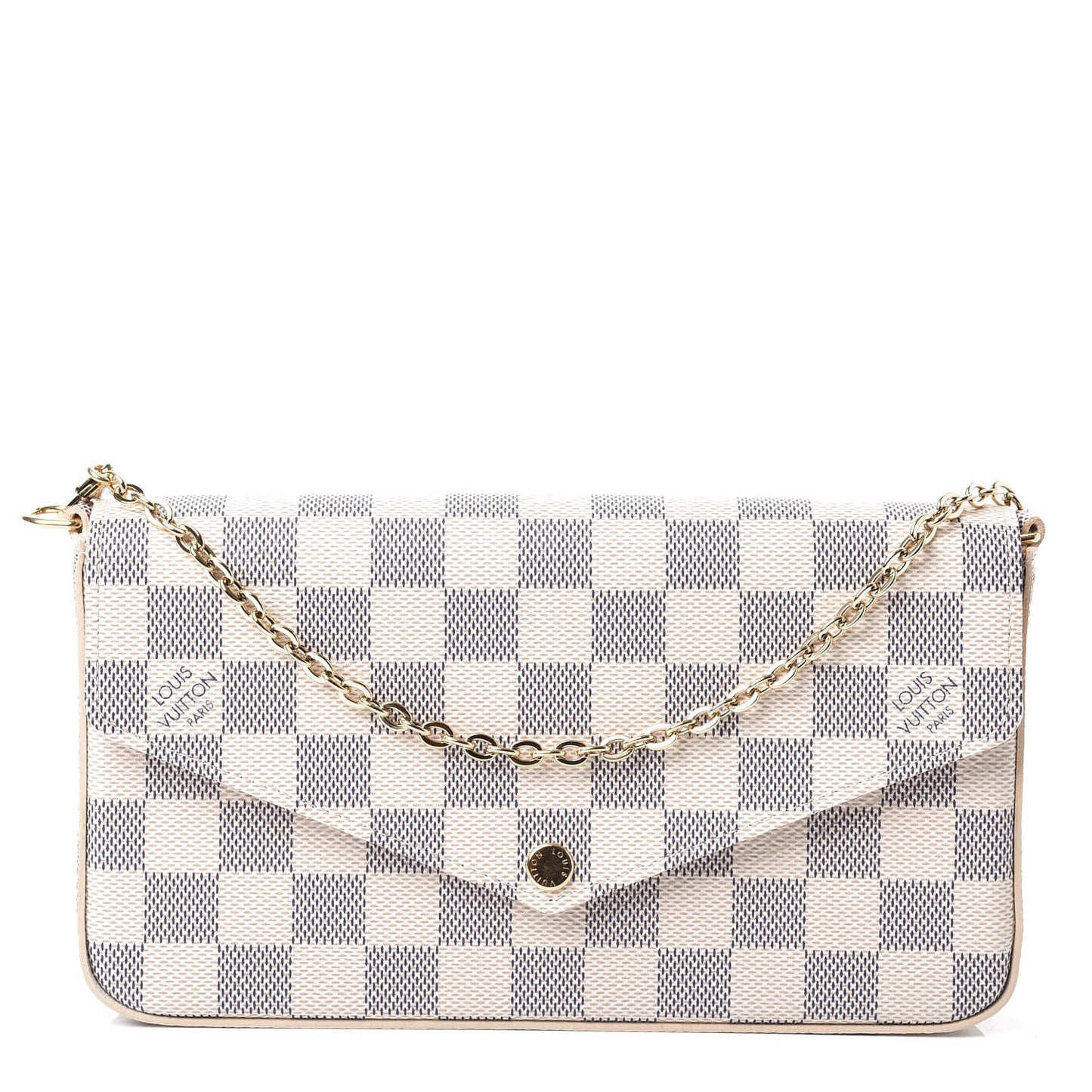 Damier Azur Pochette Felicie Chain Wallet Rose Ballerine
