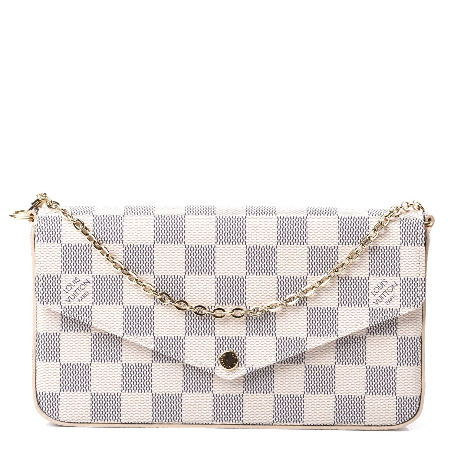 Louis Vuitton Damier Azur Pochette Felicie Chain Wallet Rose Ballerine 1 of 10