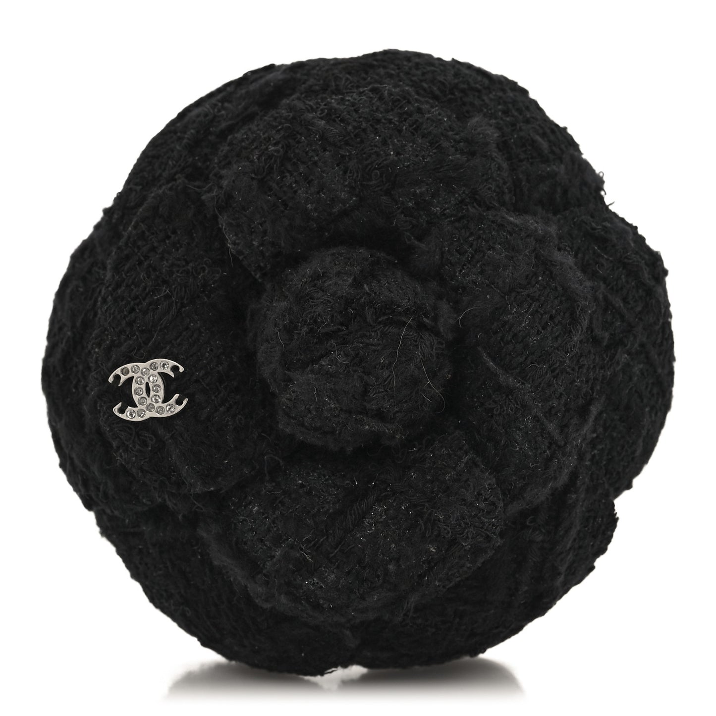 Tweed Camellia CC Pin Brooch Grey