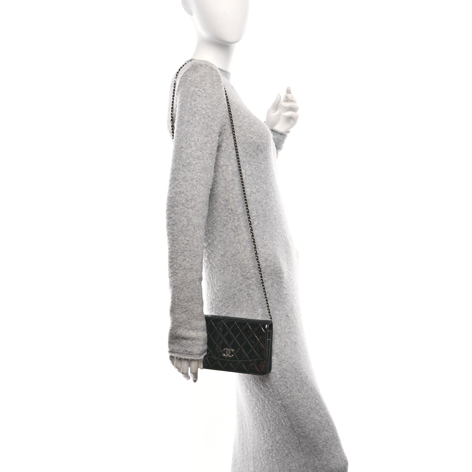 Chanel Patent Quilted Brilliant Wallet On Chain WOC Black 2 of 12