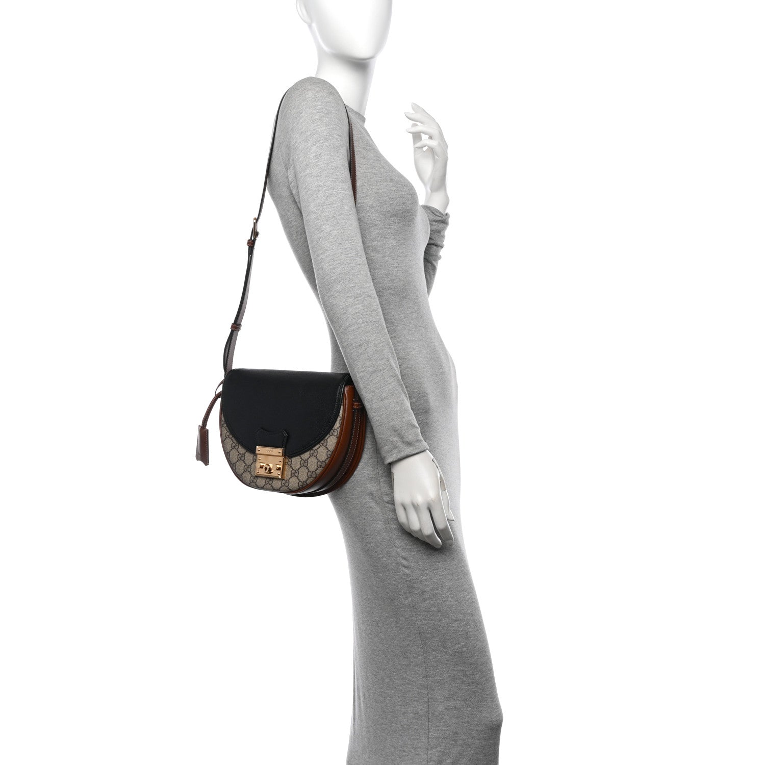 Gucci GG Supreme Monogram Calfskin Small Padlock Messenger Shoulder Bag Beige Black Cuir 2 of 10